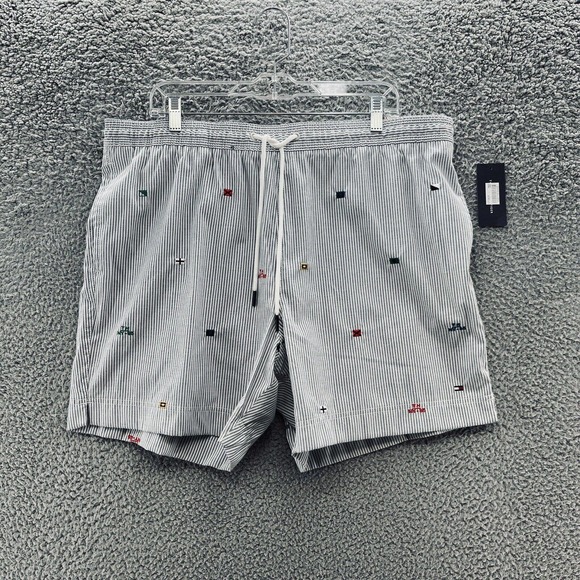 Tommy Hilfiger Board Shorts Grey Stripe Sailing Flag Swim Wear Trunks